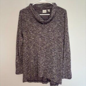 CHICO'S Cowl Neck Sweater Women's 1 Small Purple Metallic Long Sleeve Hi Lo Hem